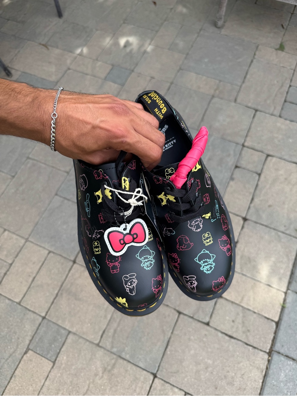 Hello Kitty Black Dr. Marten Shoes with Multicolor Character Print